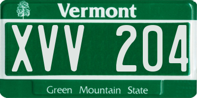 VT license plate XVV204