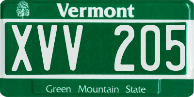 VT license plate XVV205
