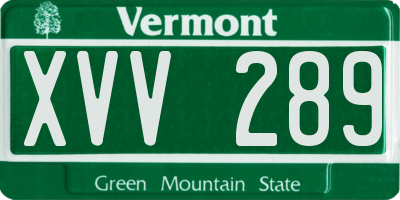 VT license plate XVV289