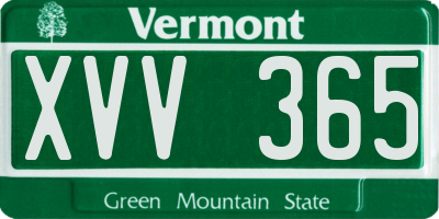 VT license plate XVV365