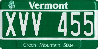 VT license plate XVV455