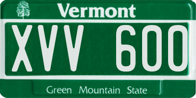 VT license plate XVV600