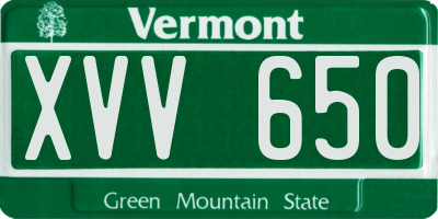 VT license plate XVV650