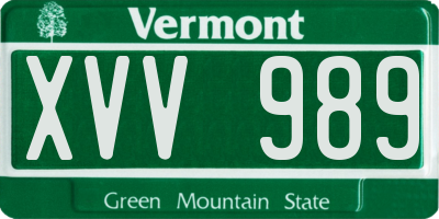 VT license plate XVV989