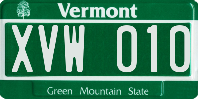 VT license plate XVW010
