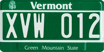 VT license plate XVW012