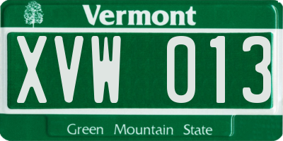 VT license plate XVW013