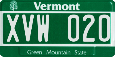 VT license plate XVW020