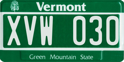 VT license plate XVW030