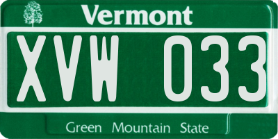 VT license plate XVW033