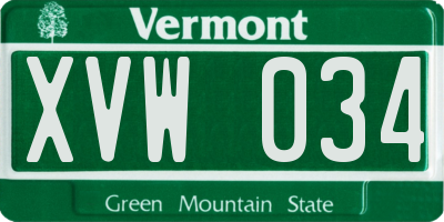 VT license plate XVW034