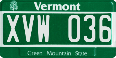VT license plate XVW036
