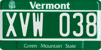 VT license plate XVW038