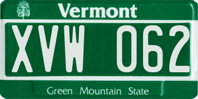 VT license plate XVW062