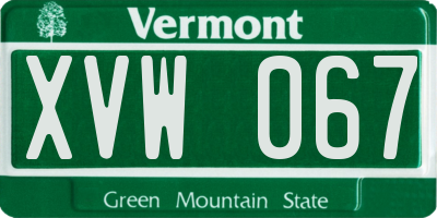 VT license plate XVW067