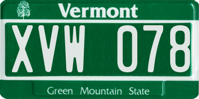 VT license plate XVW078