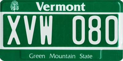 VT license plate XVW080
