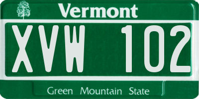 VT license plate XVW102