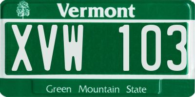 VT license plate XVW103