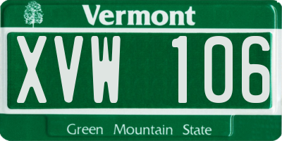 VT license plate XVW106