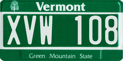 VT license plate XVW108