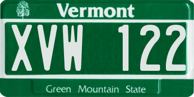 VT license plate XVW122