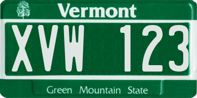 VT license plate XVW123