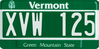 VT license plate XVW125