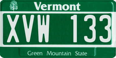 VT license plate XVW133