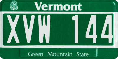 VT license plate XVW144