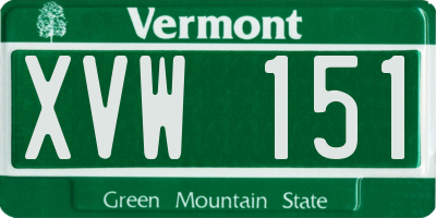VT license plate XVW151