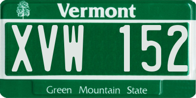 VT license plate XVW152