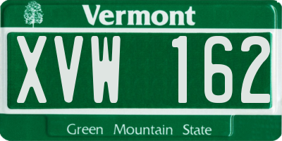 VT license plate XVW162