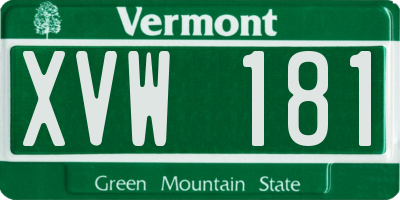 VT license plate XVW181