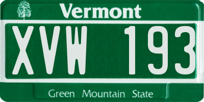 VT license plate XVW193
