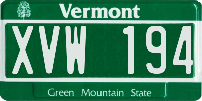 VT license plate XVW194