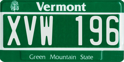 VT license plate XVW196