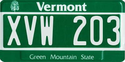 VT license plate XVW203