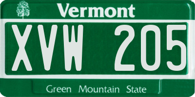 VT license plate XVW205