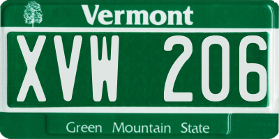 VT license plate XVW206
