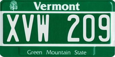 VT license plate XVW209