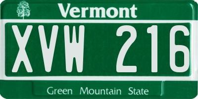 VT license plate XVW216