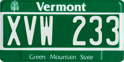 VT license plate XVW233