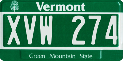 VT license plate XVW274