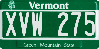 VT license plate XVW275