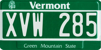 VT license plate XVW285