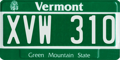 VT license plate XVW310
