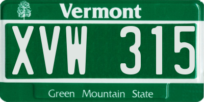 VT license plate XVW315
