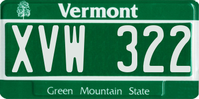VT license plate XVW322