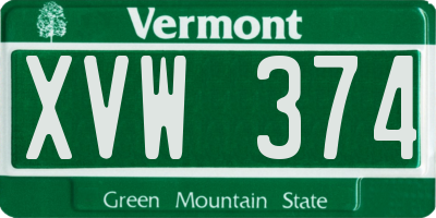 VT license plate XVW374